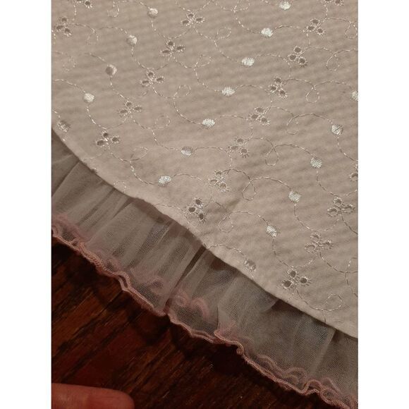 Size 8 Bonnie Jean White Eyelet and Pink Rosettes At Waist Tulle Trim Dress - Picture 5 of 8